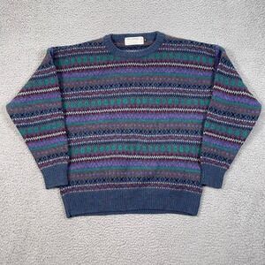 Vintage Pringle of Scotland Wool Sweater Womens 40 L Purple Geometric 90s Cozy